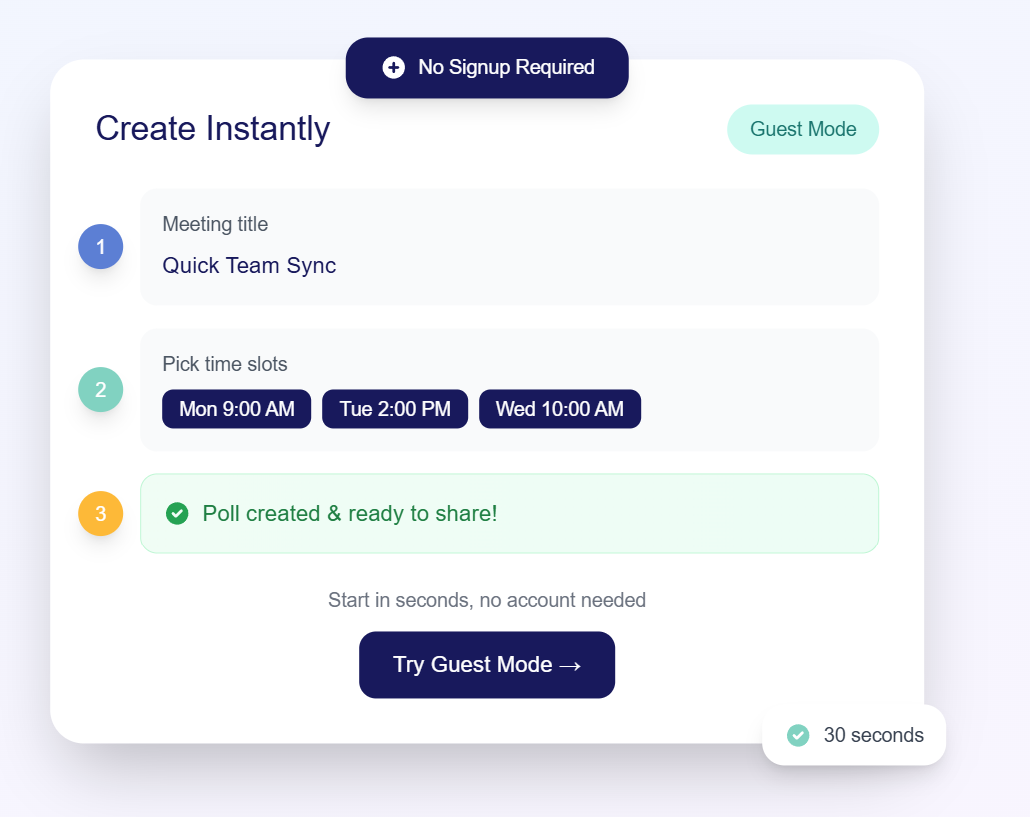 Guest mode for instant poll creation without account signup