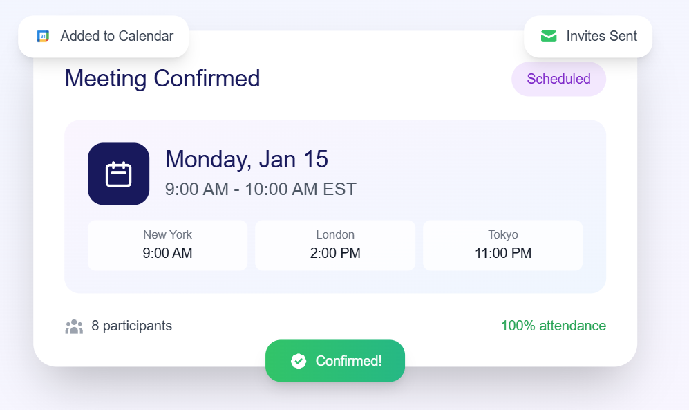 Meeting confirmed notification with calendar event created